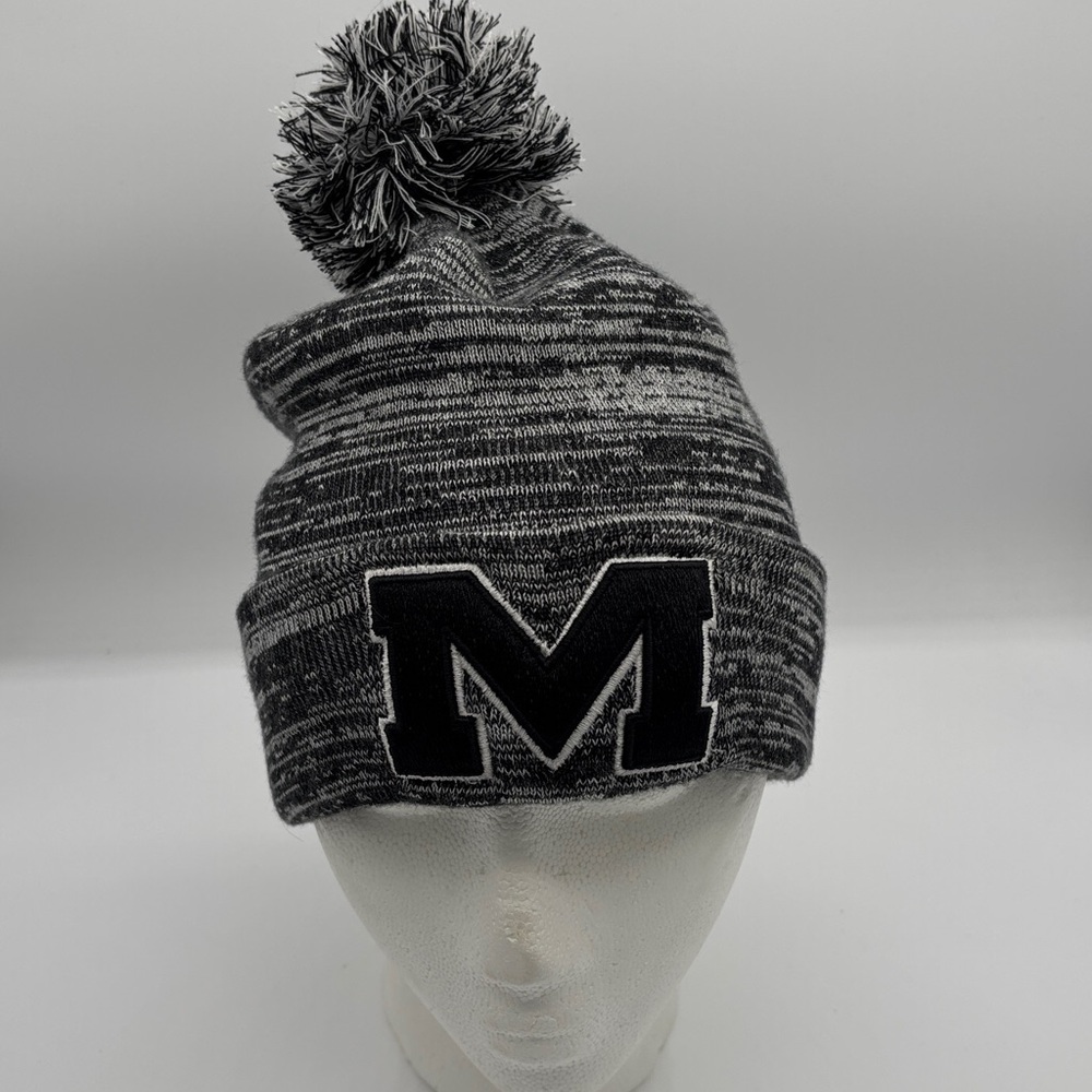 Fanatics MICHIGAN Wolverines Black and Gray Knit Beanie - Game Time! Pom Pom Hat